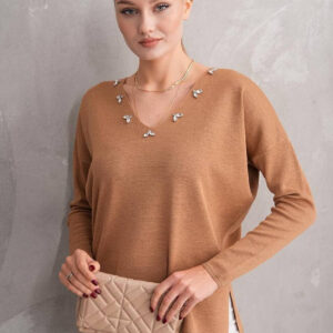 بليزر مع زمة وأزرار عند الخصر باللون البني (copy)