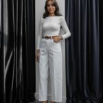 بنطلون قماش باللون البيج قصة زارا